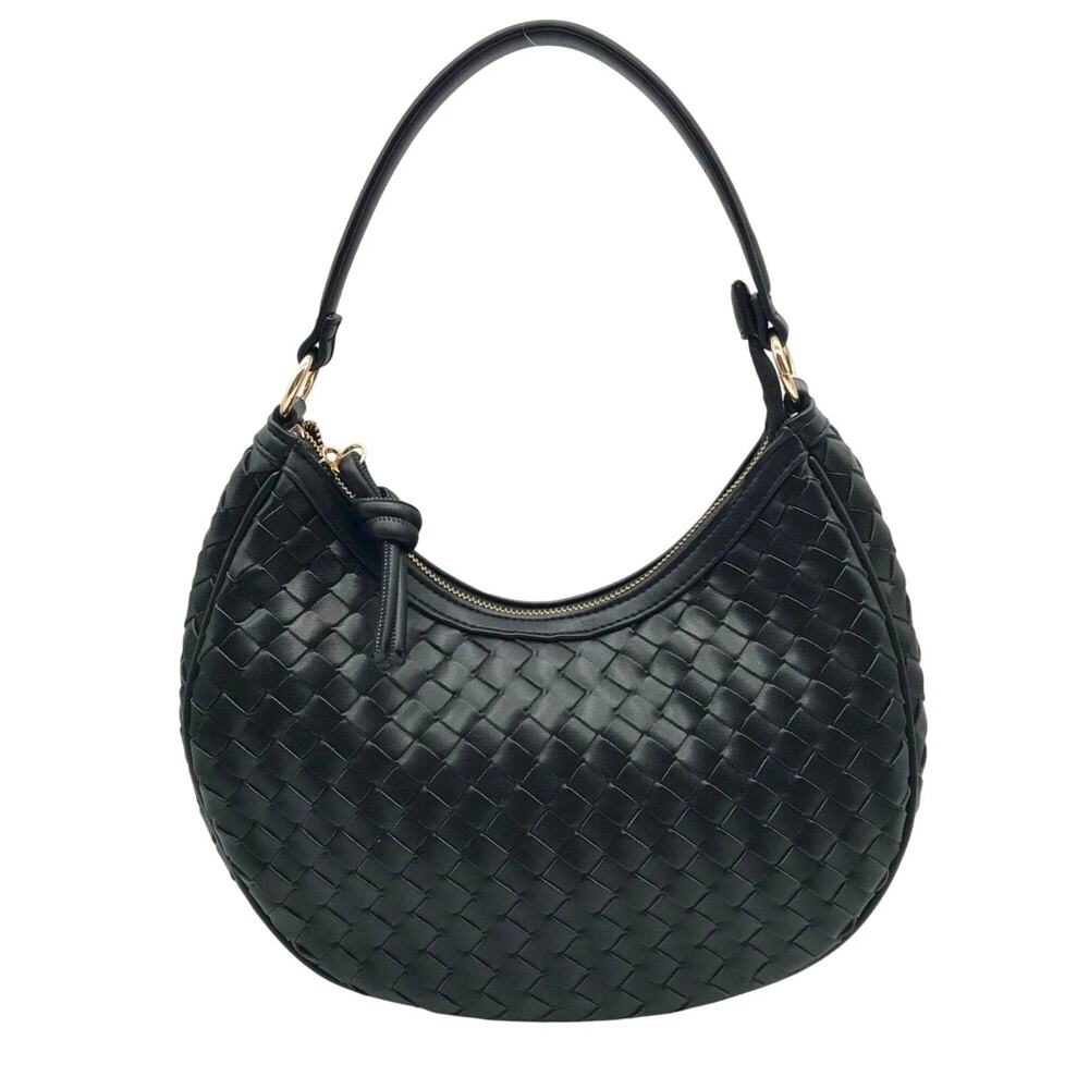On 34th Woven Crossbody Hobo in Black
